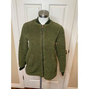 Abercrombie & Fitch Green Fuzzy Sherpa Fleece Zip-Up Bomber Jacket,  Size XS